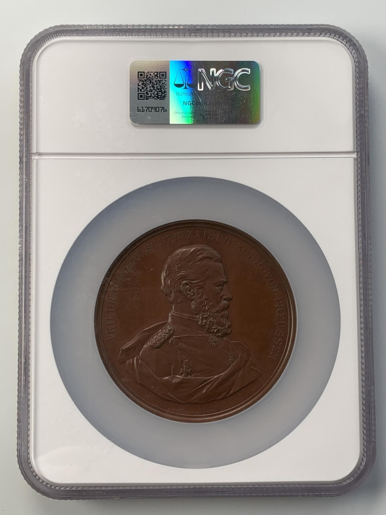 掌中浮雕-藏着的欧洲第051场 NGC MS63 ：1888年德皇弗立德里希三世立威廉二世为王储铜章，70mm