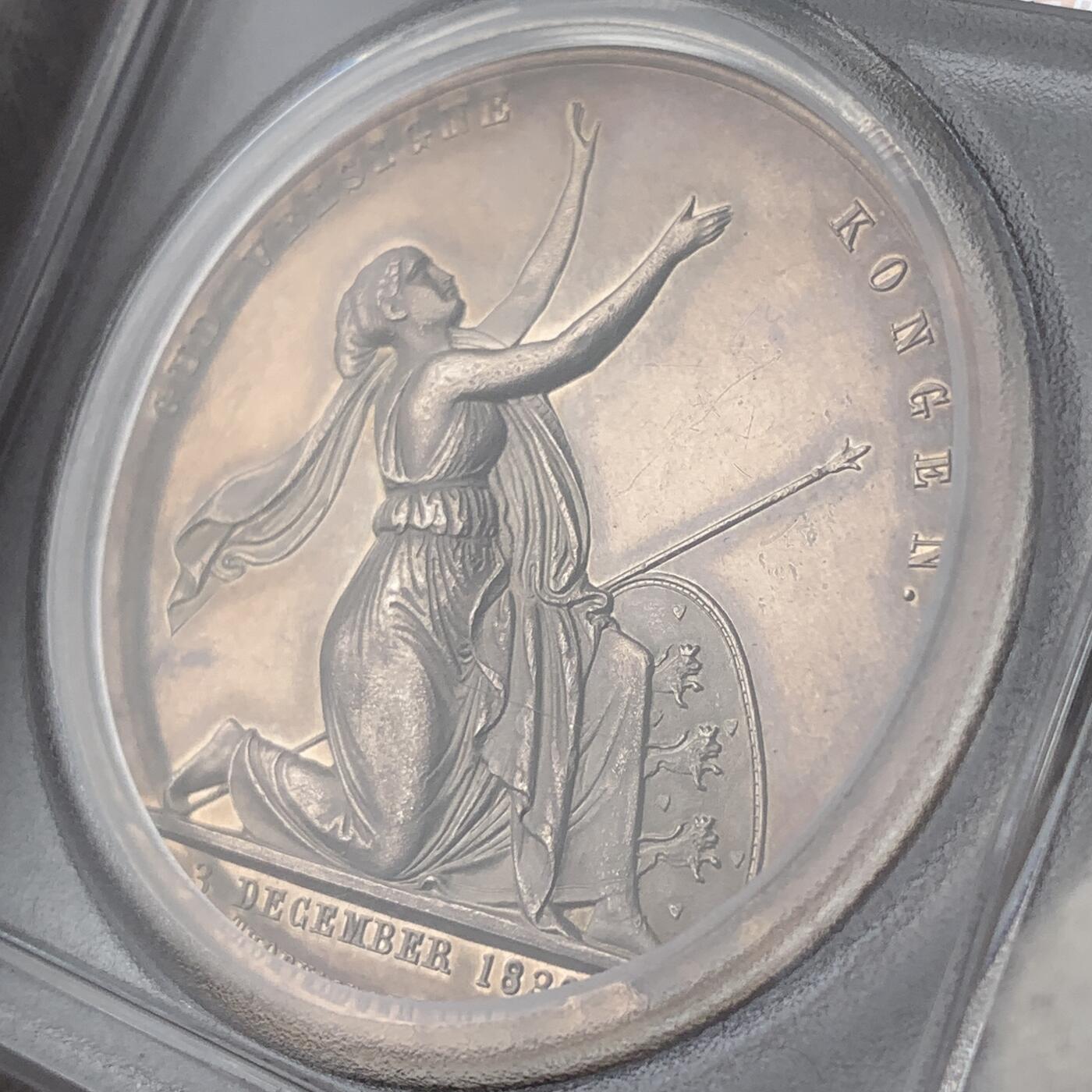 掌中浮雕-藏着的欧洲第051场 PCGS SP62 ：1839年克里斯蒂安八世加冕为丹麦国王银章，44mm，F. C. Krohn雕刻