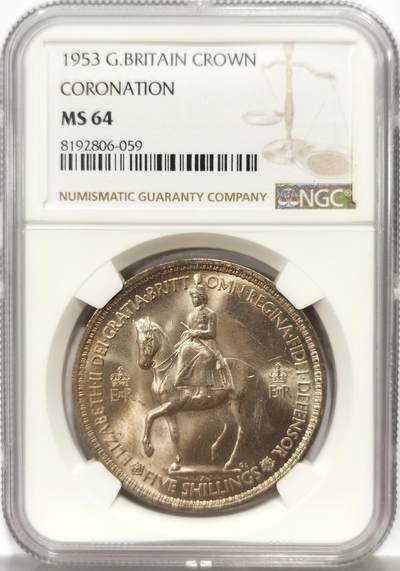 博洋堂世界钱币拍卖第159期（全场包邮） - NGC MS64 英国1953年伊丽莎白二世登基纪念克朗
