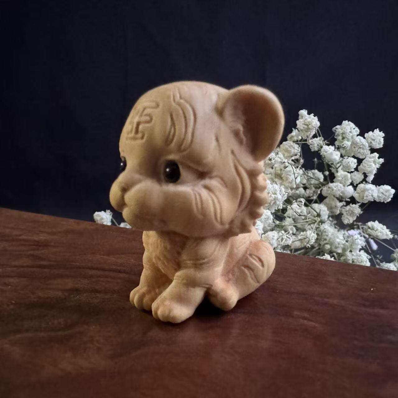 零元拍：哈基米系列，黄杨木雕12生肖之：虎宝，高约：40MM。就这么可