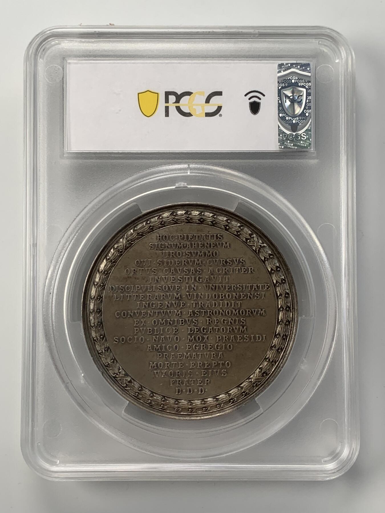 掌中浮雕-藏着的欧洲第051场 PCGS SP63 : 1887年奥地利数学家天文学家奥博尔策镀银铜章，66mm，大师安东沙夫作品