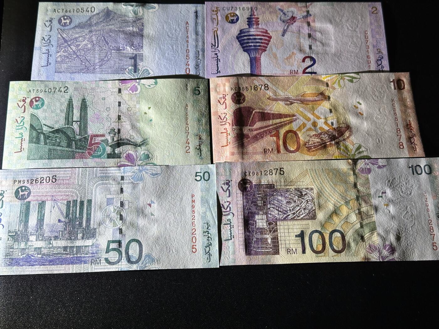 《外钞收藏家》第六百零五期（精选场）（本平台长期征集拍品、欢迎藏友们联系合作） 马来西亚1-100林吉特 六张一起 全新