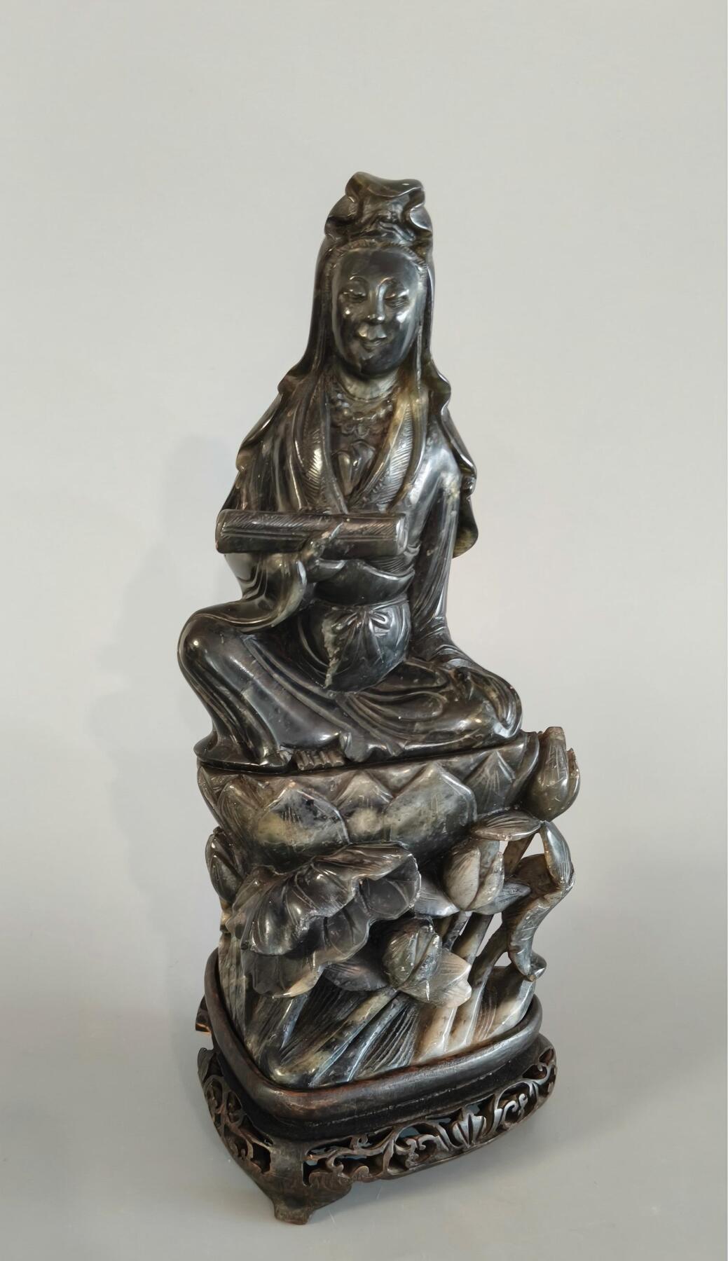 上海都达杂项专场九（全场包邮） 民国 玉雕书卷观音造像连座1-376