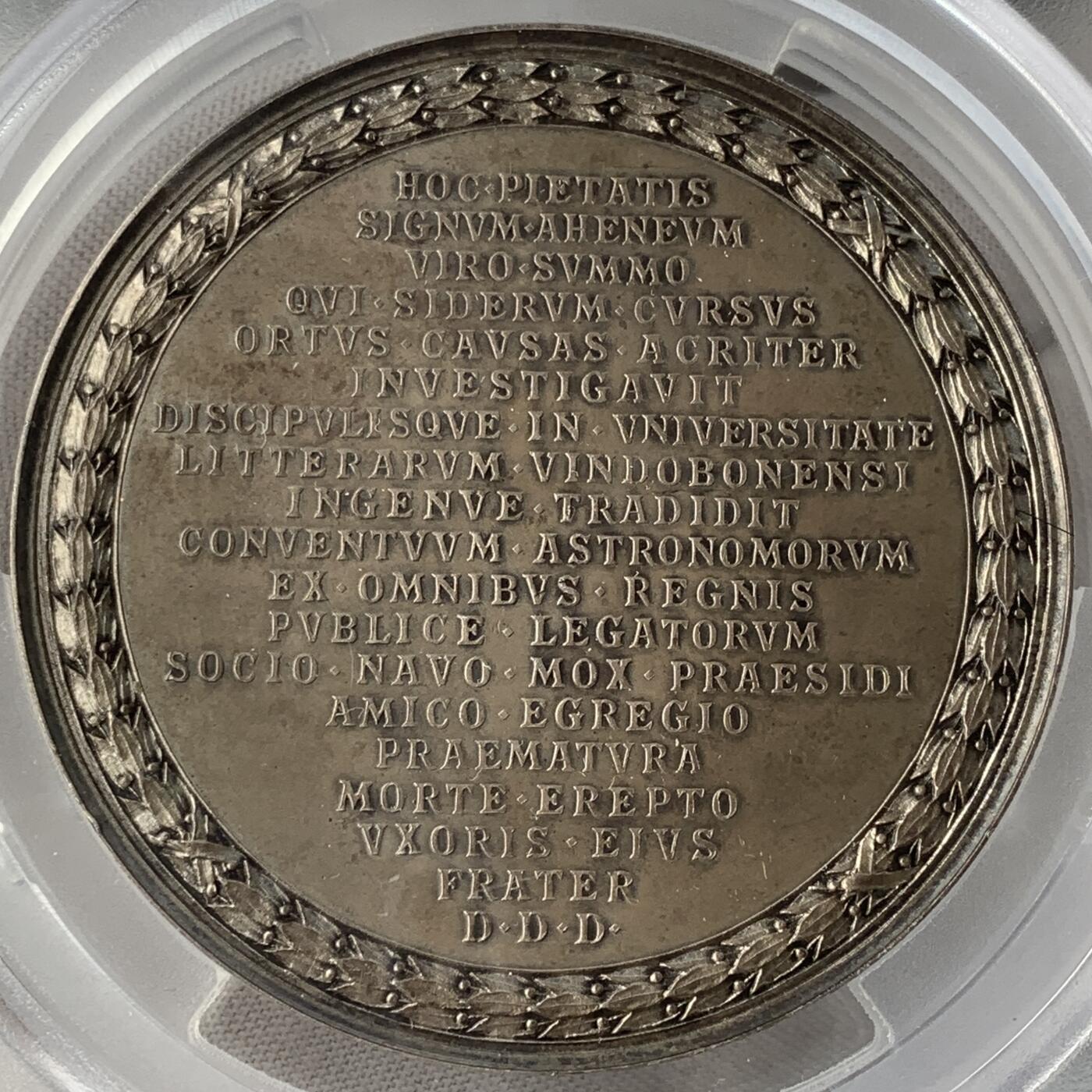 掌中浮雕-藏着的欧洲第051场 PCGS SP63 : 1887年奥地利数学家天文学家奥博尔策镀银铜章，66mm，大师安东沙夫作品