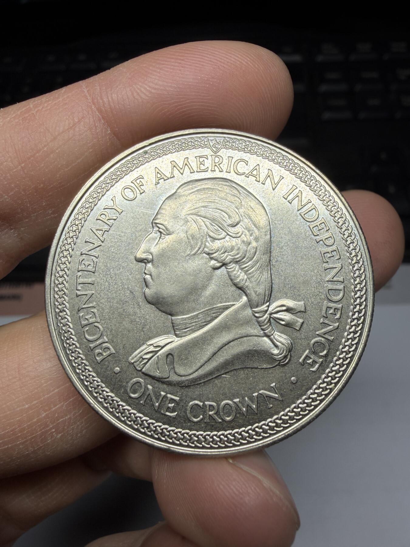 2025年集古藏今外币拍卖第二期-第1场—（总第301拍），可以寄存60天，满160元包邮。 1976年马恩岛纪念美国独立200周年克朗纪念币