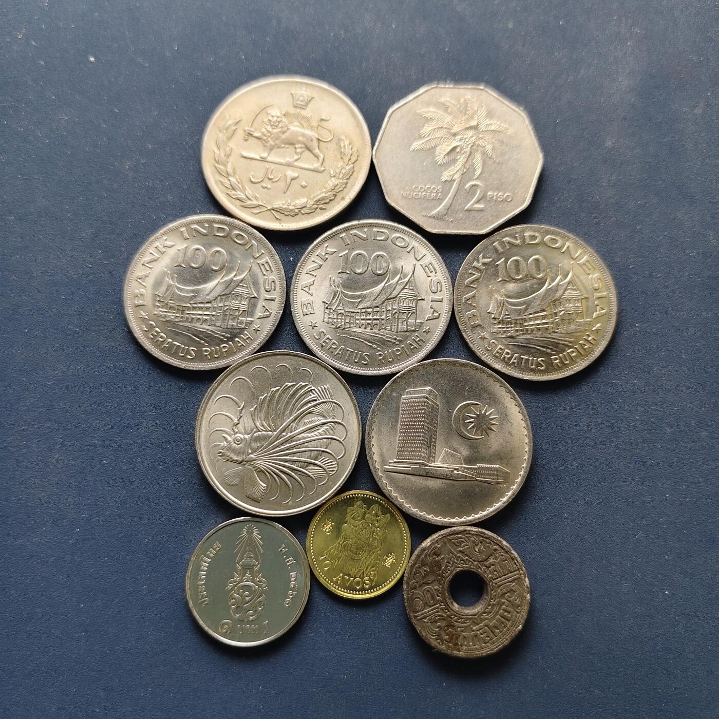 【全场包邮】纯粹捡漏拍498场-持续更新中 世界各国各年份散币F组-10枚一组-马来西亚+新加坡+印尼+泰国等