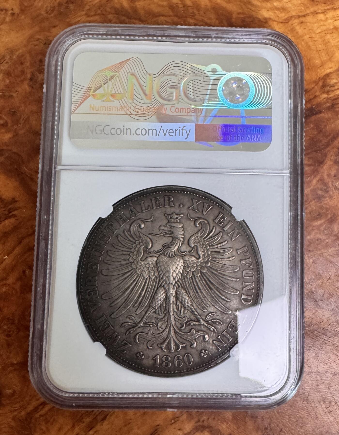 得物收藏 Chase Auction 第35期 - - 外钞、银元、民国钞和人民币混合场！持续更新中！ 1860年德国2泰勒大银币，法兰克福少女，NGC UNC！