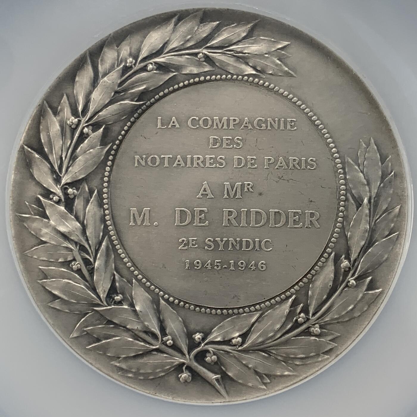 掌中浮雕-藏着的欧洲第051场 NGC MS63 : 1946年法国巴黎票据公司银章，68mm，大师沙普兰作品