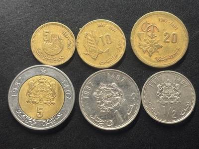 邮泉阁限时拍卖第四十场 非洲专场（硬币在国外。请付邮费6元。） - 摩洛哥19867年6枚