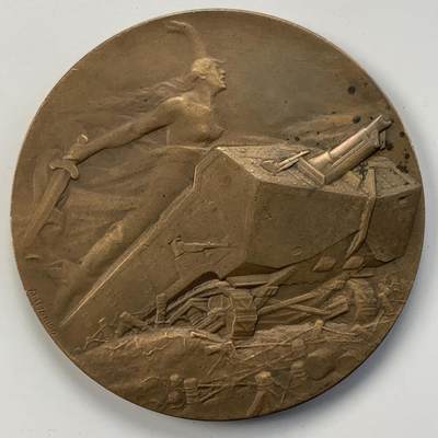 掌中浮雕-藏着的欧洲第051场 - 1918年法国一战圣沙蒙坦克应用纪念铜章，68mm，  Nicolas Maier法国章优秀作品集#294号