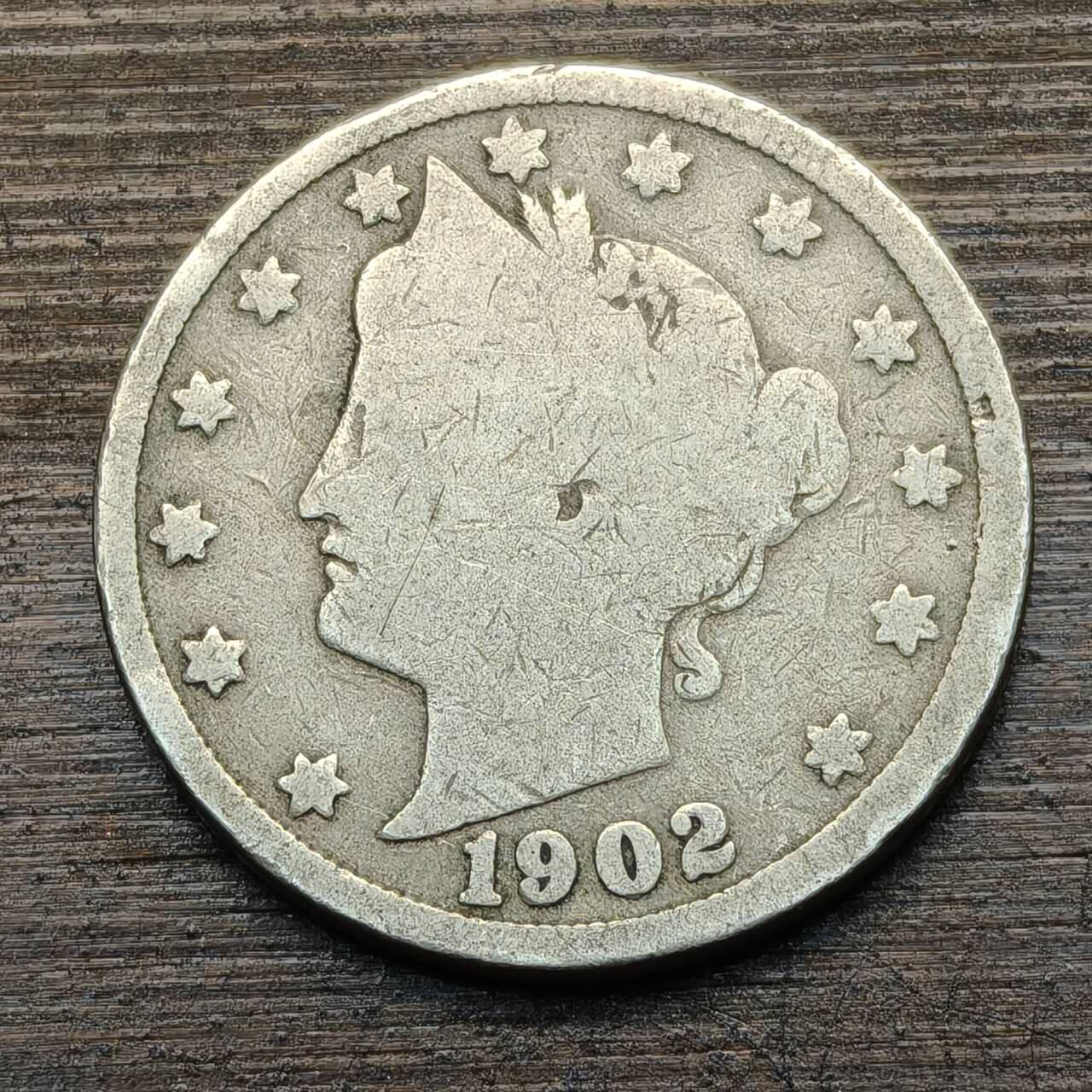 【铜匠收藏】★第142★散币专场 不寄存，30包邮。不满30元，支付5元运费。《接受代拍 代送NGC评级》 2【无寄存】1902年 美国自由女神V字 5美分