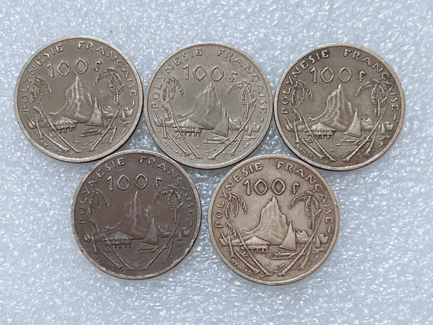 第一海外回流一元起拍收藏 散集专场  第296期 法属喀里多尼亚100法郎硬币 5枚