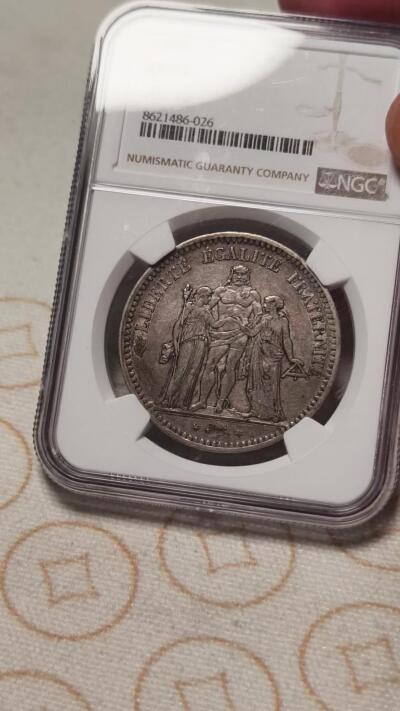 抚柳草堂-第十一期章牌钱币  奖章勋章限时免佣 满百包邮 放漏专场 1849法国大力神5法郎大银币Ngc au50 早期二共时期大力神 包浆味道一流