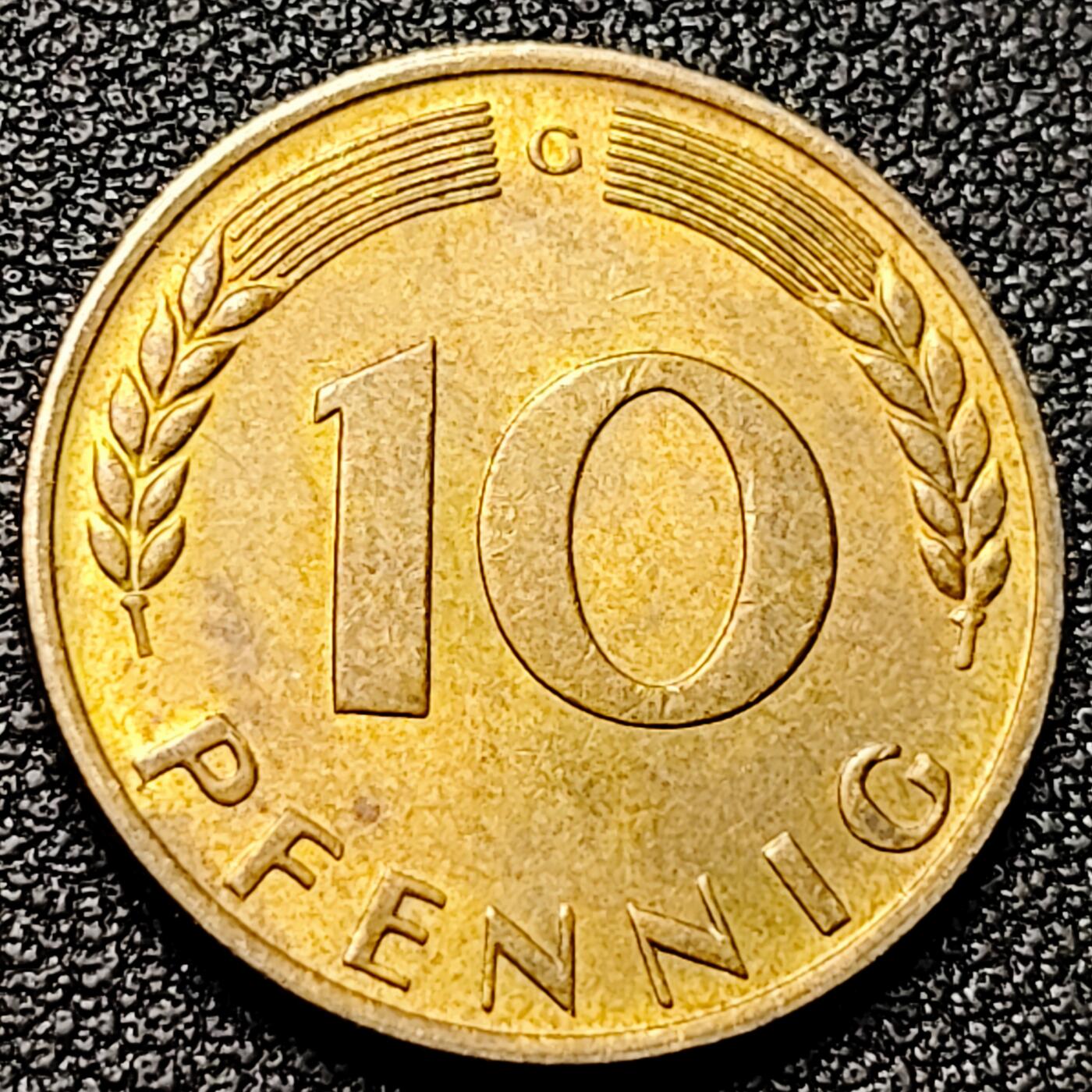 泉币菌-第176场- 精品福利场 联邦德国1950年 10芬尼硬币 橡树麦穗  银行版 21.5mm