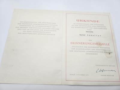 南水社首场拍卖 - 东德工人阶级战斗队成立20周年纪念证书获得者瓦尔特·扎迈塔特