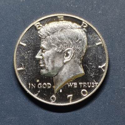 【全场包邮】纯粹捡漏拍498场-持续更新中 - 美国1970年肯尼迪半元精制银币【30.6毫米11.5克40%，估算纯银价约129元（按28元/克银价核算）】