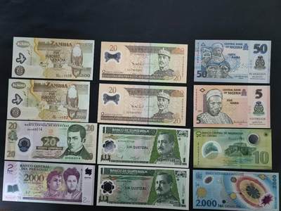 外国纸币专场260130场 - 多国塑料钞12张，全新品相UNC。