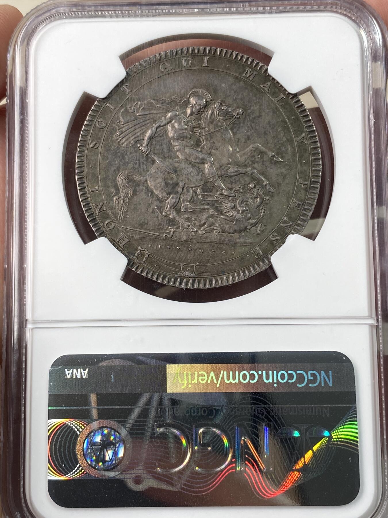 万国钱币拍卖第060期（万国六十期纪念大拍） NGC MS63 1819LIX英国乔治三世马剑克朗 英国马剑开山之作 厚重英伦绿五彩 国际市场越来越贵的大热门品种