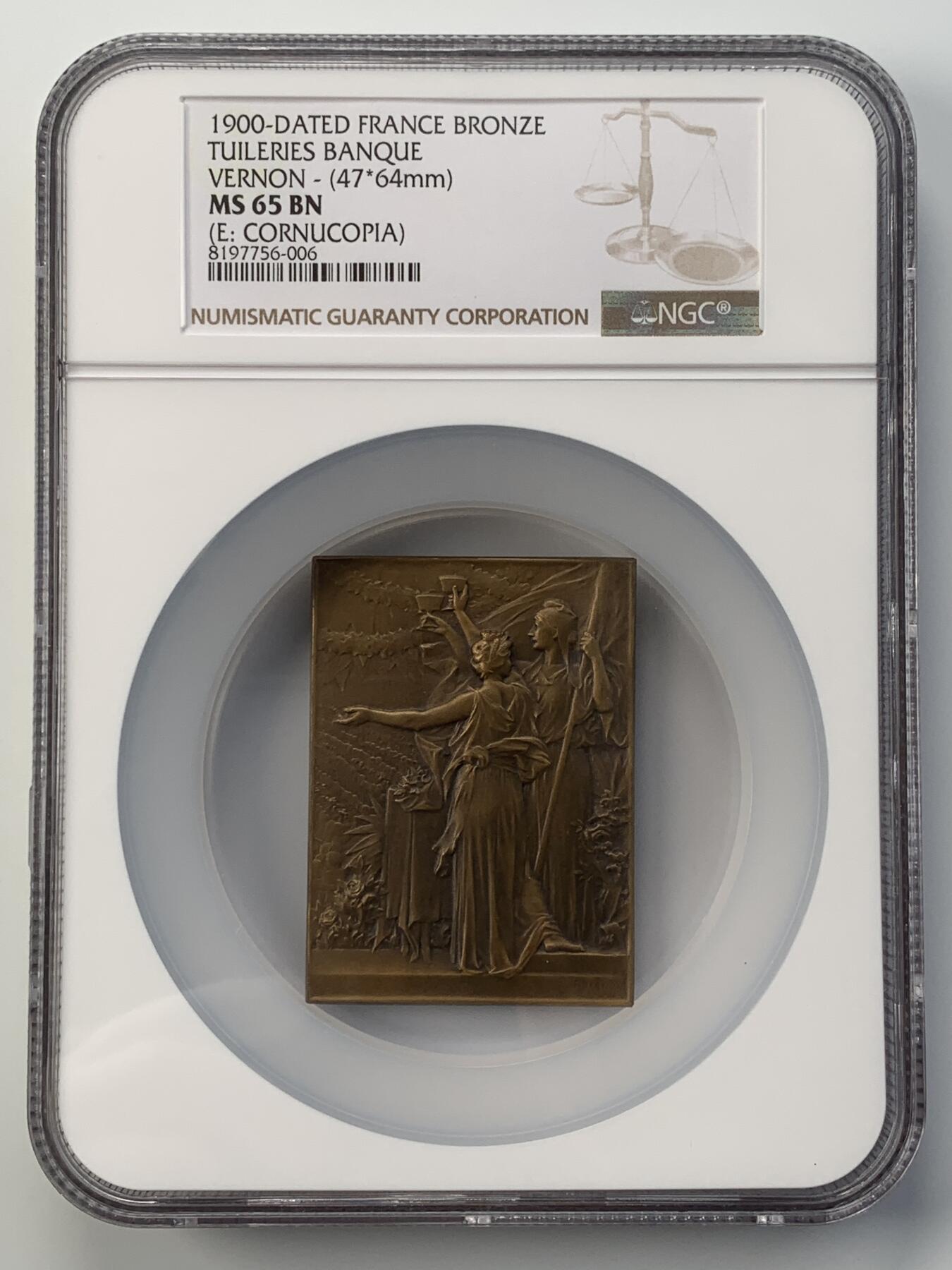 掌中浮雕-藏着的欧洲第051场 NGC MS65 : 1900年法国杜伊勒里宫宴会纪念铜章，47*64mm