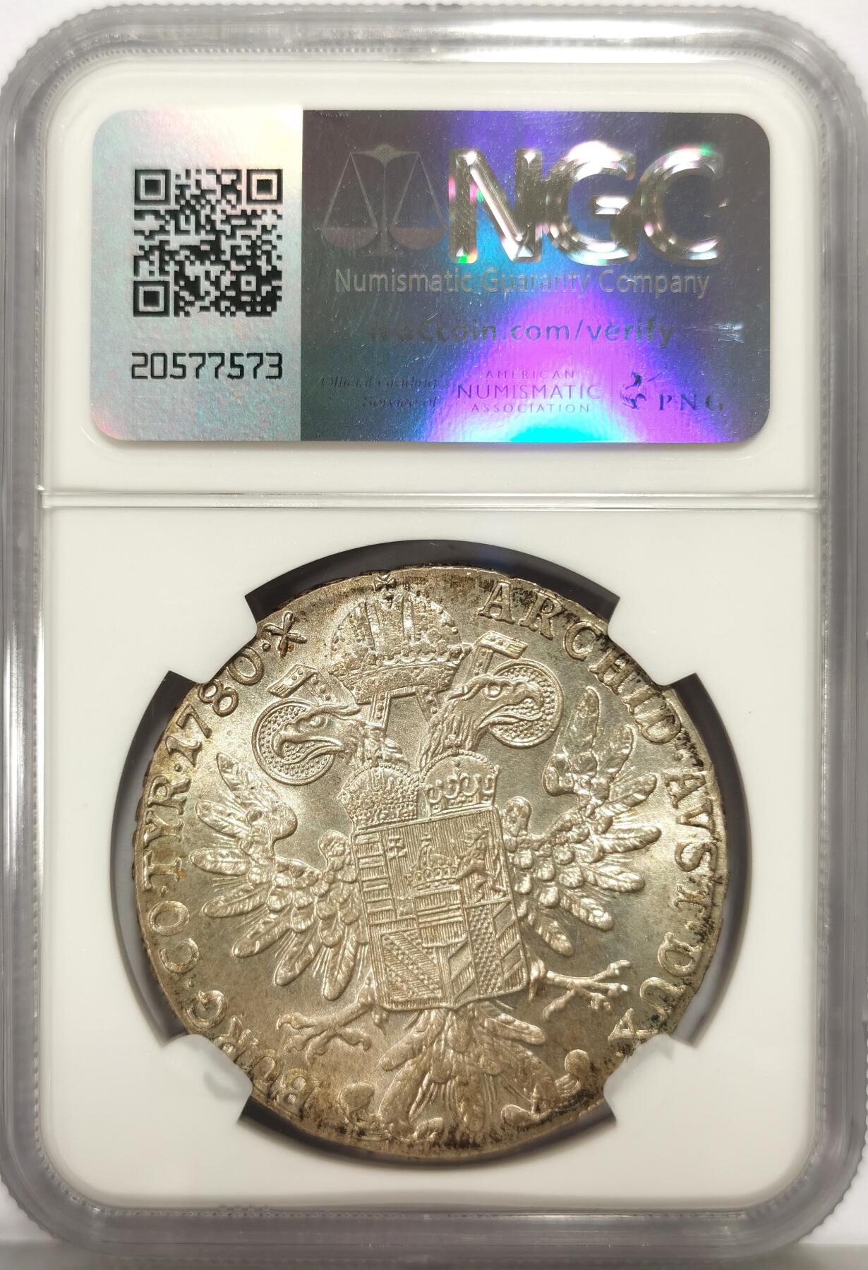 博洋堂世界钱币拍卖第159期（全场包邮） NGC MS64 奥地利1780年大奶妈泰勒大银币，伦敦版，为20世纪30年代所铸造，版式盒子未标注，原味老包浆，严评高分