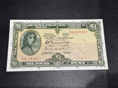 《外钞收藏家》第六百零五期（精选场）（本平台长期征集拍品、欢迎藏友们联系合作） - 1976年爱尔兰1镑 拉弗雷夫人 近全新 有个荧光斑