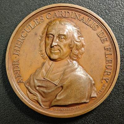 【德藏】世界币章拍卖第163期（拍品征集中~欢迎藏友联系） - 1736年 法国红衣主教弗勒里高浮雕纪念大铜章 立体感极强 直径约：54.4mm；重约：79.7g