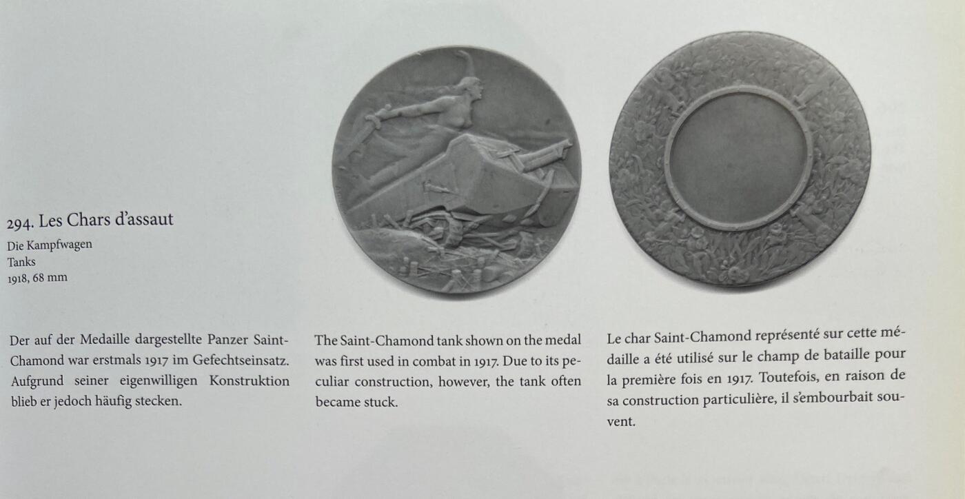 掌中浮雕-藏着的欧洲第051场 1918年法国一战圣沙蒙坦克应用纪念铜章，68mm，  Nicolas Maier法国章优秀作品集#294号