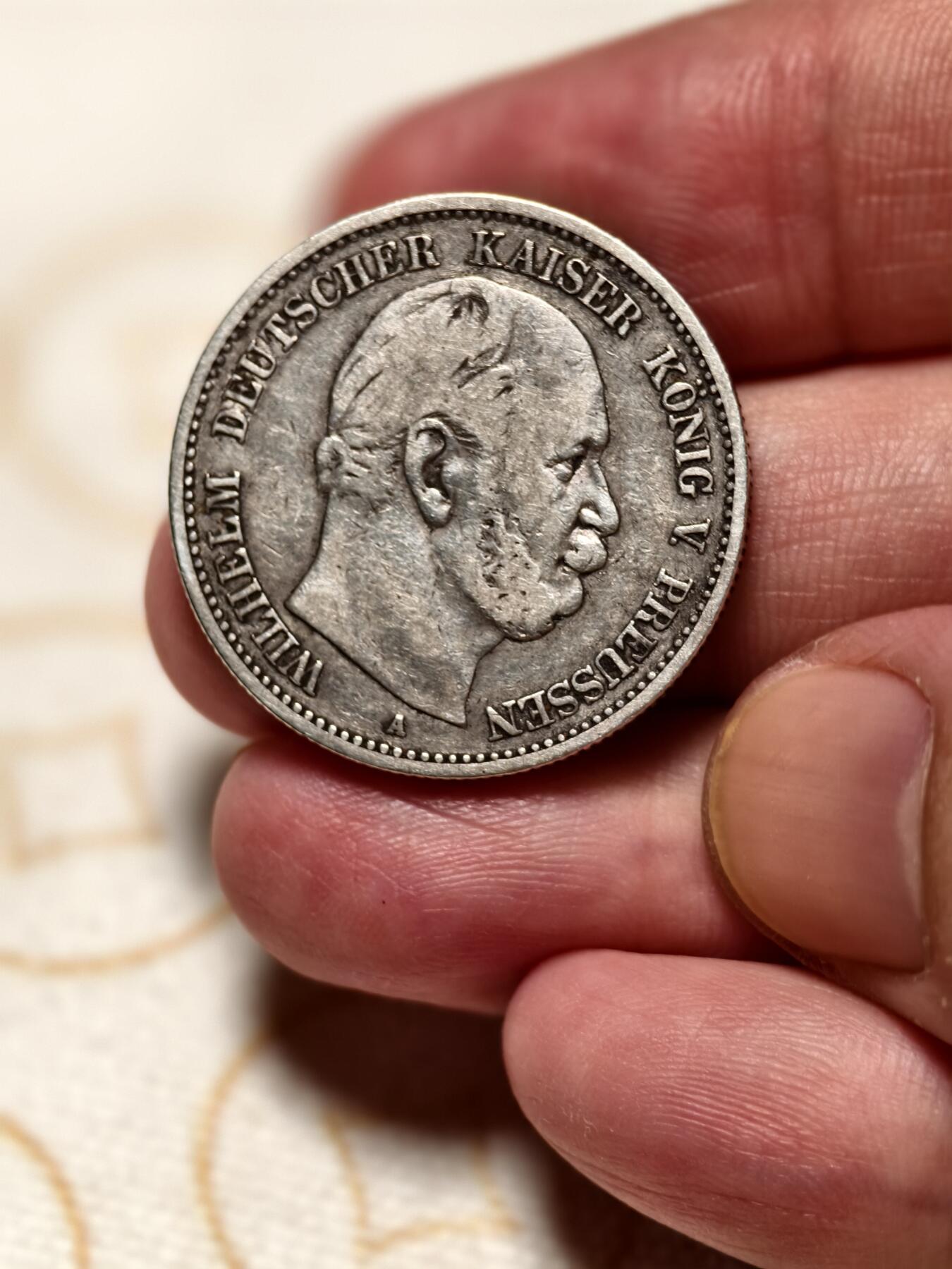 抚柳草堂-第十一期章牌钱币  奖章勋章限时免佣 满百包邮 放漏专场 1876年德国普鲁士威廉一世2马克a厂 短翅鹰好版重10.9g