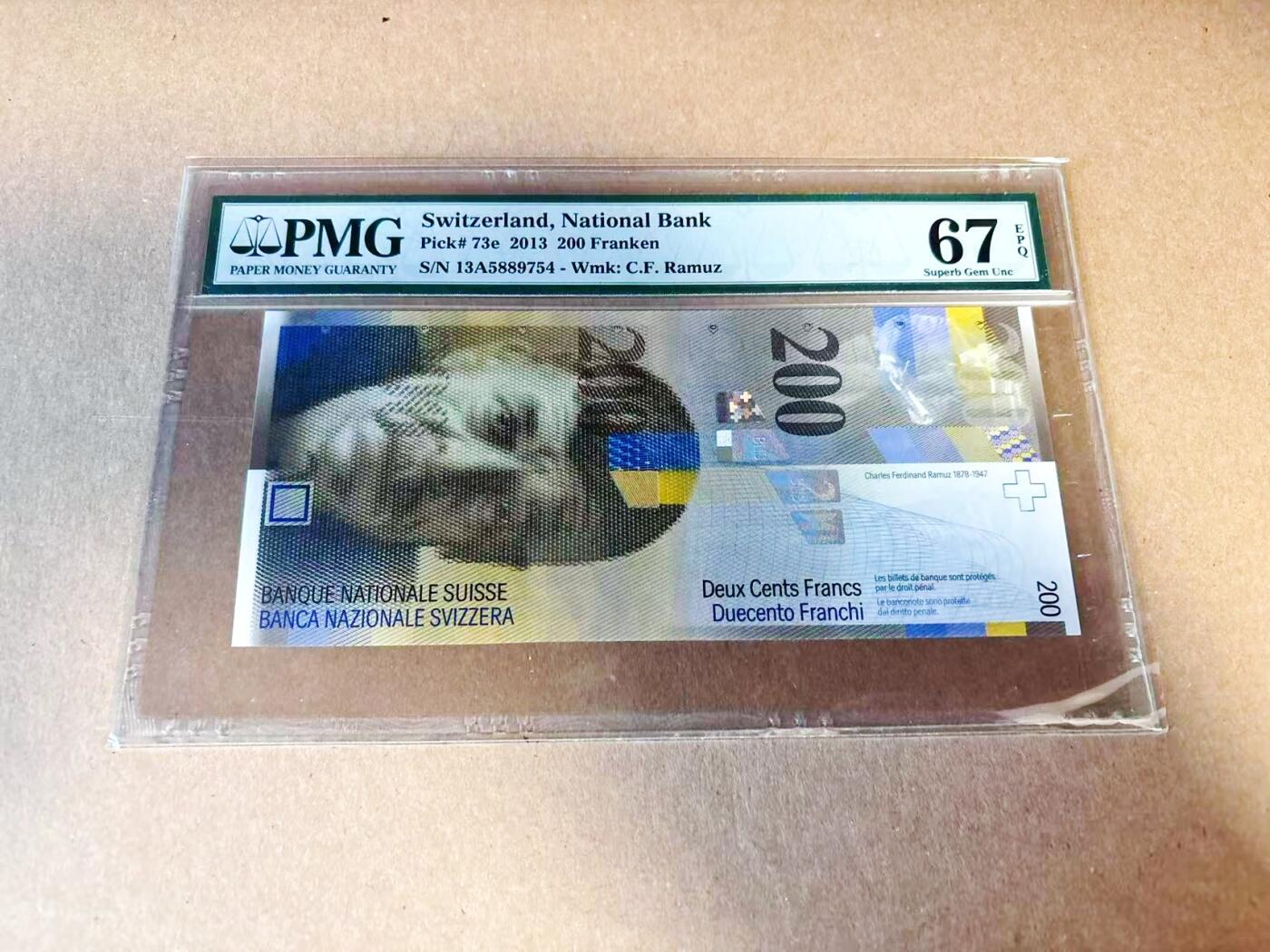 【Blue Auction】世界纸币精拍第780期——18级TOP拍卖/信誉/品质/专业/高效💫 【A冠】瑞士 2013年200法郎 PMG67EPQ 老壳 