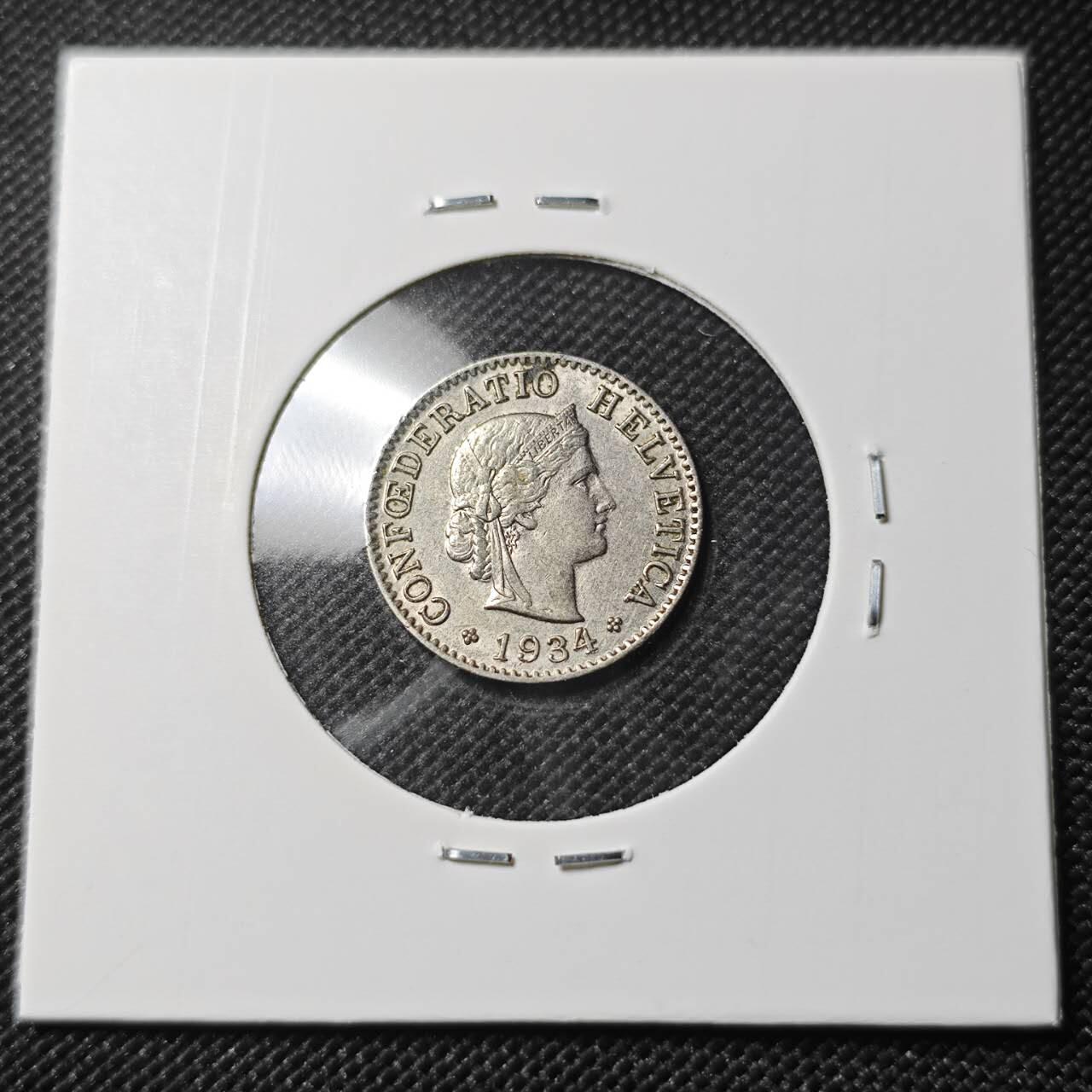 KK钱币收藏小铺  第390期  2月预留时间 周末发货  1934瑞士5分 早点年份