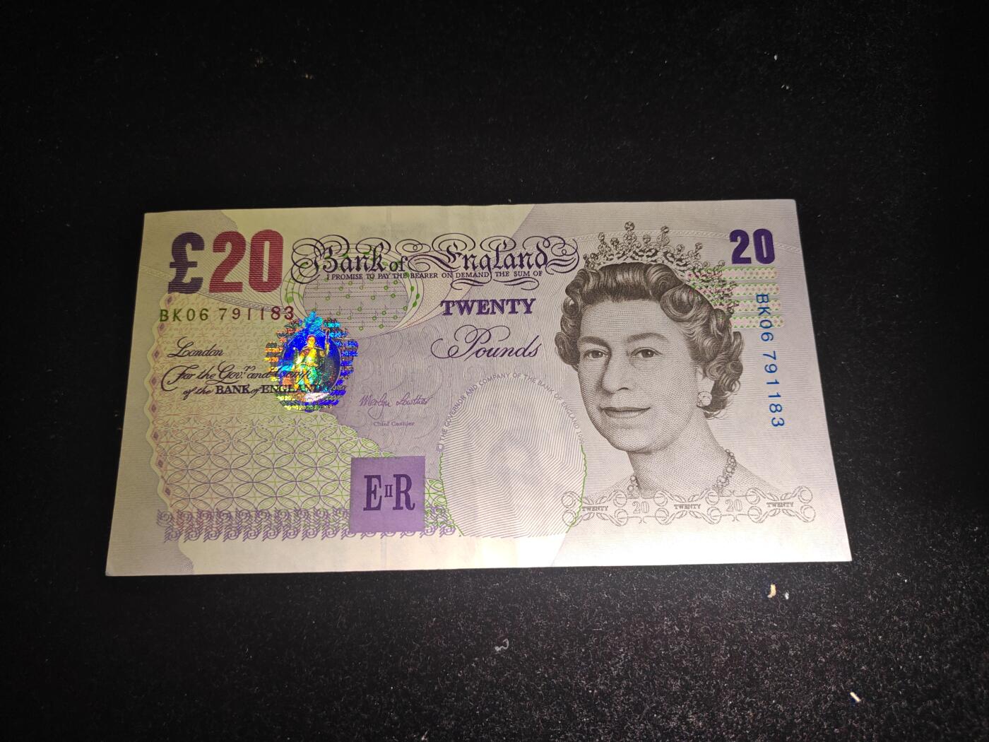 英国 1999年 E序再版首签 20英镑纸币 AU 