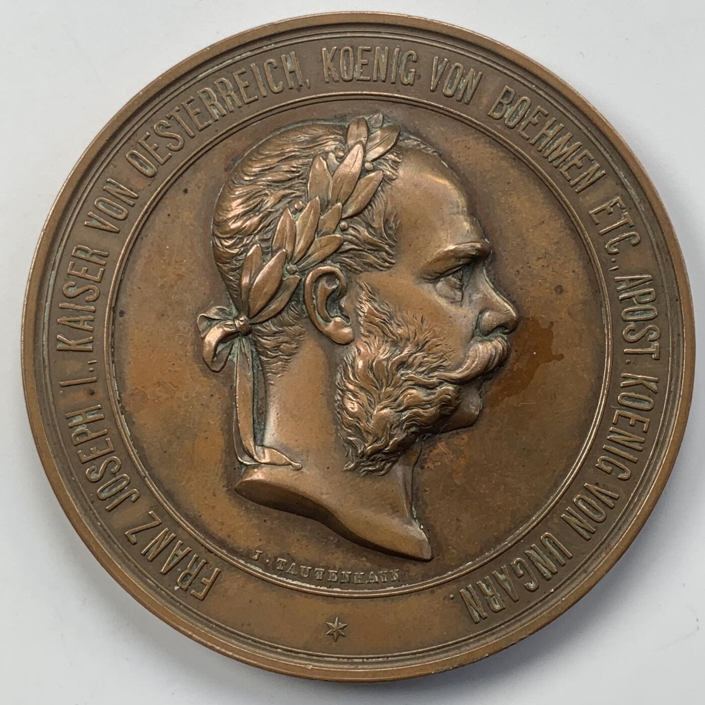 掌中浮雕-藏着的欧洲第051场 1873年奥地利维也纳世界博览会纪念大铜章，70mm，奥地利著名章牌雕刻家约瑟夫.托藤海因（Josef Tautenhayn）作品