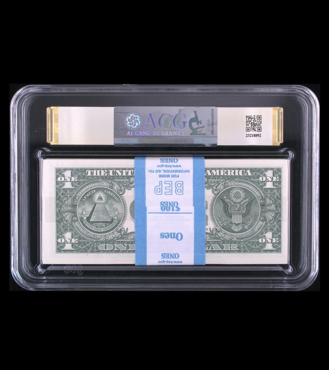 【礼羽收藏】🌏世界钱币拍卖第122期 2021年美国1美元 标准100连号 无347 爱藏综合评级67+（钻石号49张 狮子号2张 永恒号15张）