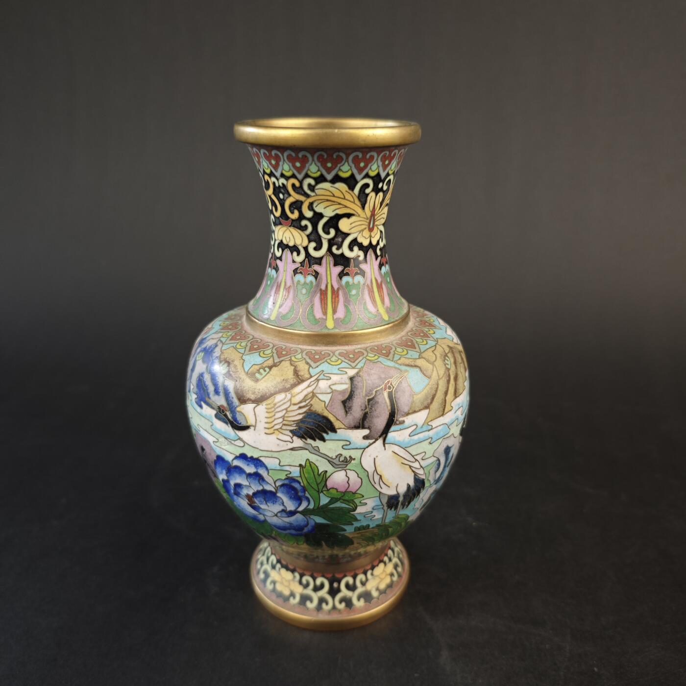 上海都达杂项专场九（全场包邮） 清 铜胎珐琅仙鹤瓶1-319