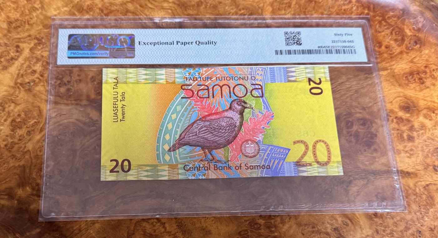 得物收藏 Chase Auction 第35期 - - 外钞、银元、民国钞和人民币混合场！持续更新中！ 2014年萨摩亚20塔拉，世界最佳纸币，PMG65！