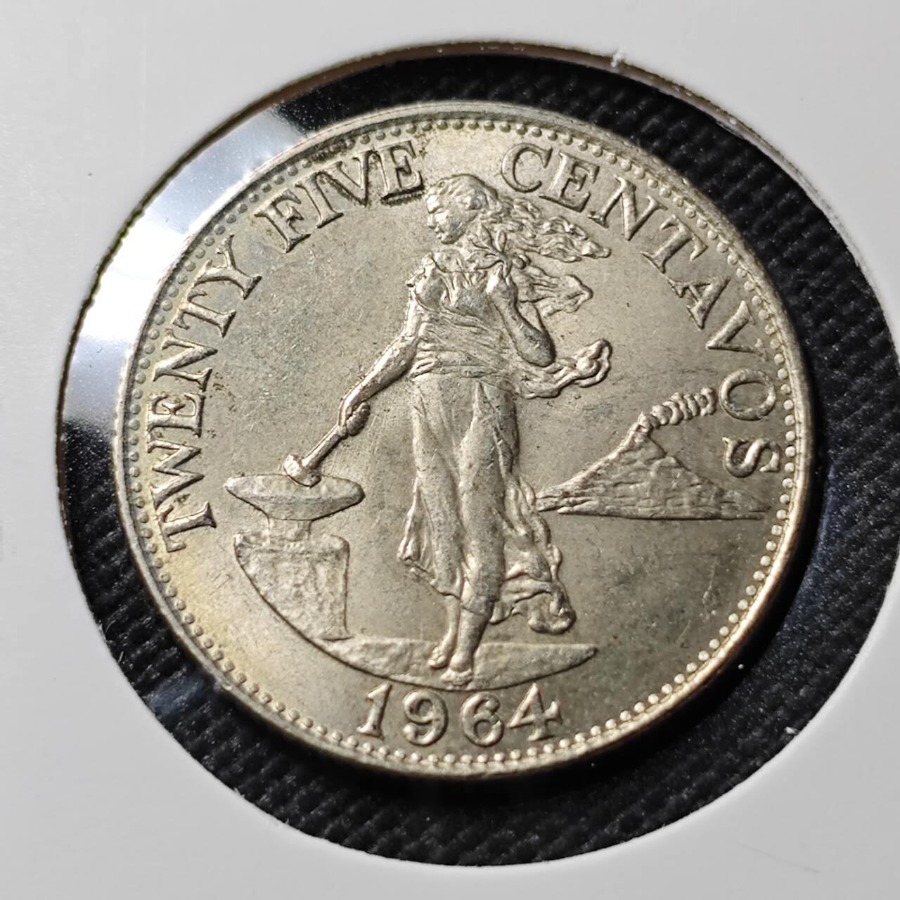 KK钱币收藏小铺  第390期  2月预留时间 周末发货  1964菲律宾打铁女神25分 好品