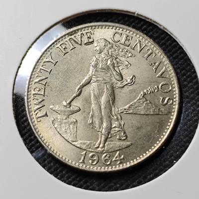 KK钱币收藏小铺  第390期  2月预留时间 周末发货 -  1964菲律宾打铁女神25分 好品