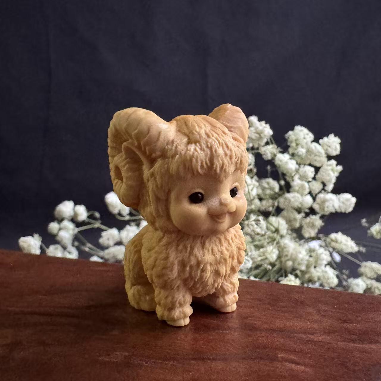 零元拍：哈基米系列，黄杨木雕12生肖之：羊宝，高约：40MM。就这么可耐