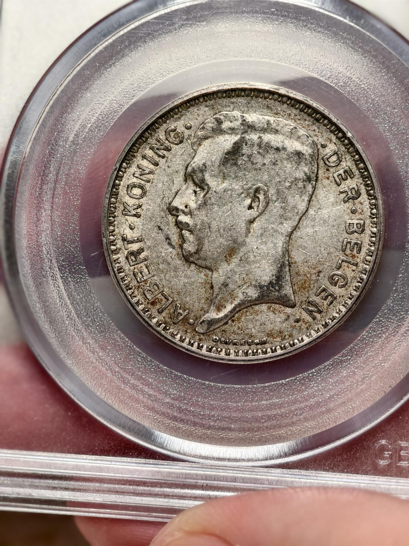 抚柳草堂-第十一期章牌钱币  奖章勋章限时免佣 满百包邮 放漏专场 1934比利时20法郎银币 阿尔贝一世关门年份 公博au50