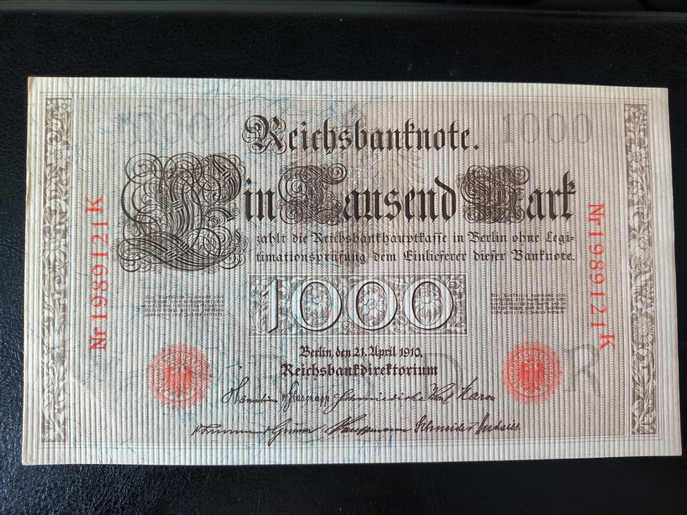 鑫鑫爱钱币2026-01-30 1910-德国-1000马克【UNC- 1989年份+生日号】