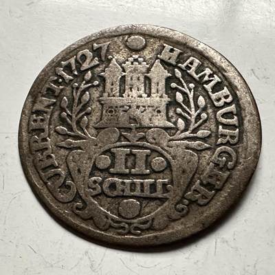 🌹外币初藏🌹🐯2026年第13场  每周二四六晚8️⃣点 接代拍 - 神罗时期德国汉堡自由市1727年2先令银币  约21毫米 1.5克