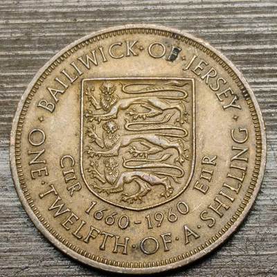 【铜匠收藏】★第141★散币专场 不寄存，30包邮。不满30元，支付5元运费。《接受代拍 代送NGC评级》 - 88【无寄存】英属泽西岛 1960年 1/12先令 铜币  查理二世即位300周年