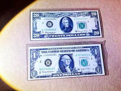 【Blue Auction】世界纸币精拍第780期——18级TOP拍卖/信誉/品质/专业/高效💫 - 【一组2张 含无47】美国 1963年1-20美金 UNC-