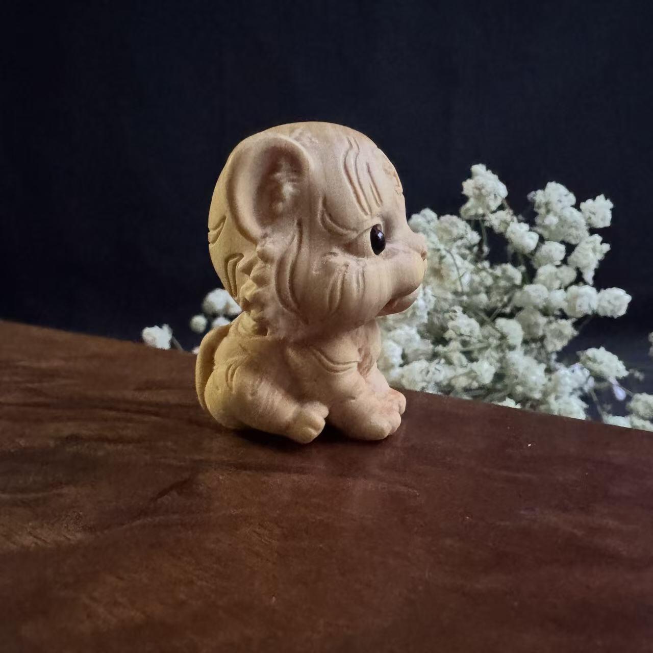 零元拍：哈基米系列，黄杨木雕12生肖之：虎宝，高约：40MM。就这么可