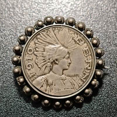 【德藏】世界币章拍卖第163期（拍品征集中~欢迎藏友联系） - 1910年 瑞士伯尔尼射击节银章银花边胸针 原味老包浆 直径约：37.3mm；重约：20g