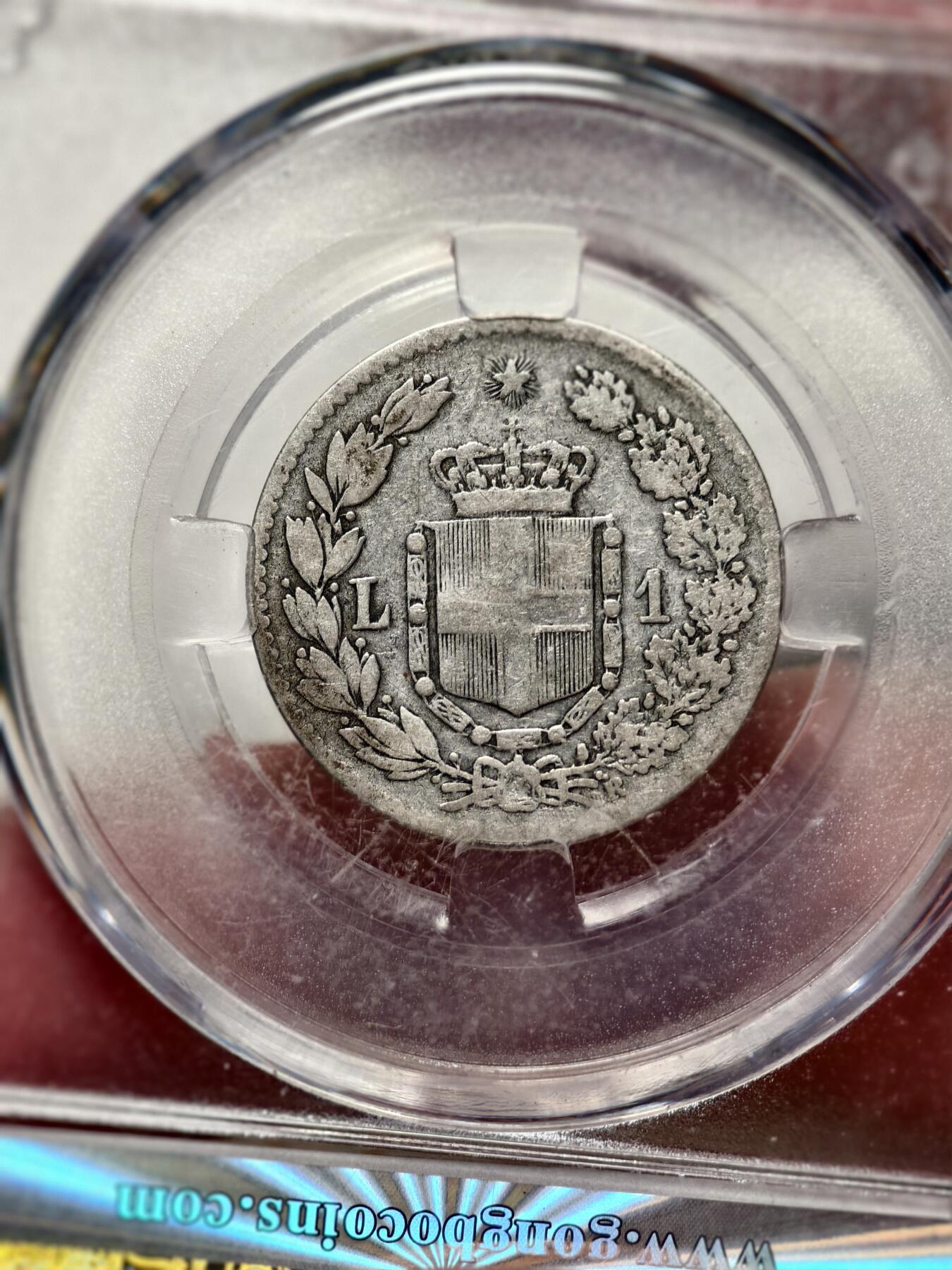 抚柳草堂-第十一期章牌钱币  奖章勋章限时免佣 满百包邮 放漏专场 1886意大利1里拉银币 翁贝托一世 公博xf45流通好品