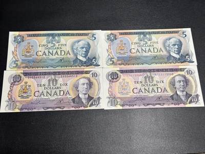 《外钞收藏家》第六百零五期（精选场）（本平台长期征集拍品、欢迎藏友们联系合作） - 加拿大景观版5和10元 不同签名2对 全新UNC