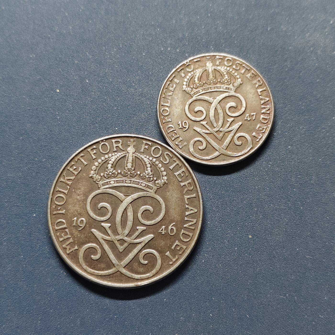 【全场包邮】纯粹捡漏拍498场-持续更新中 瑞典1946-1947年2/5欧尔铁币2枚一组