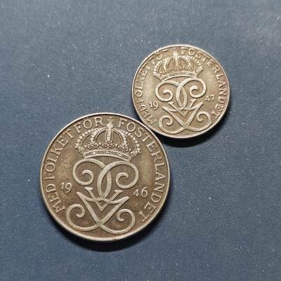 【全场包邮】纯粹捡漏拍498场-持续更新中 - 瑞典1946-1947年2/5欧尔铁币2枚一组