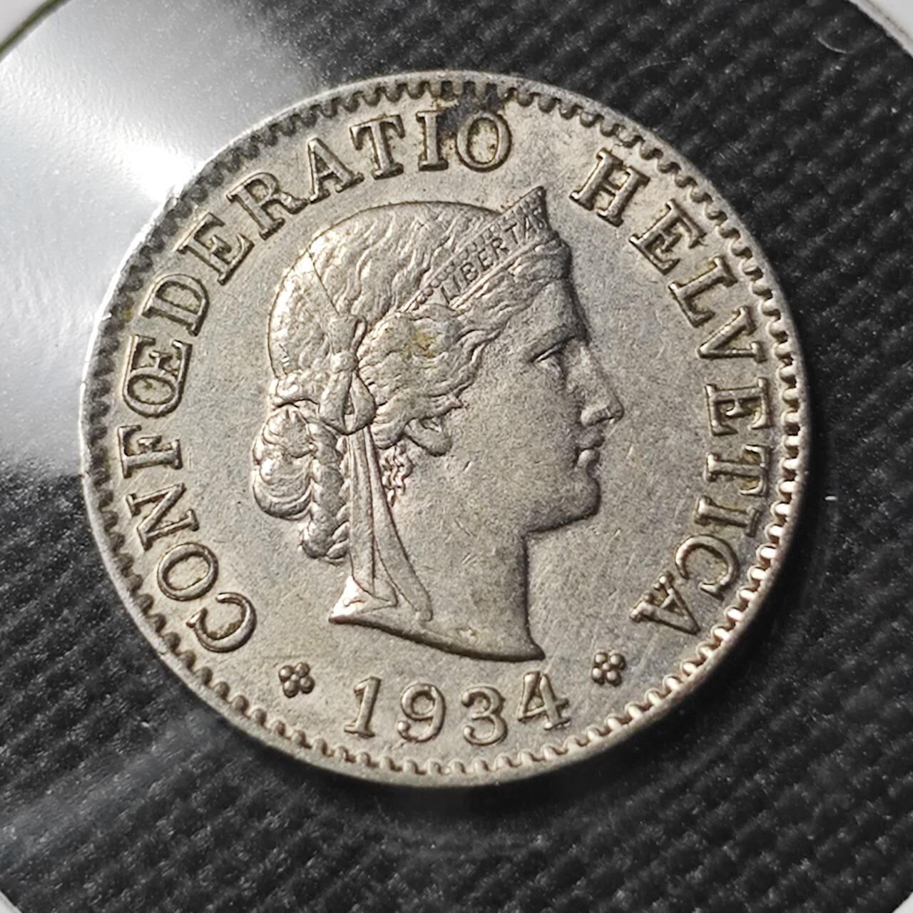 KK钱币收藏小铺  第390期  2月预留时间 周末发货  1934瑞士5分 早点年份